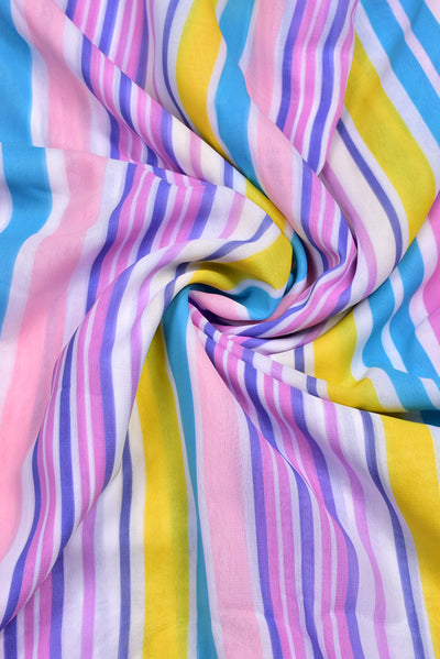 Multicolor Stripes Print Georgette Fabric