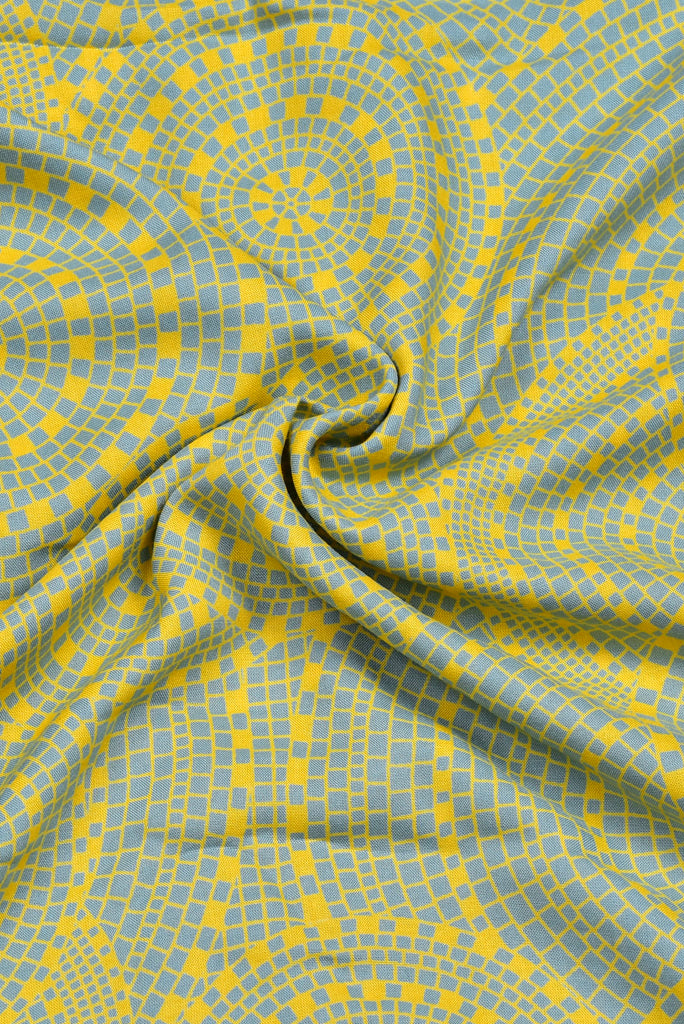 Yellow Bricks Print Rayon Fabric