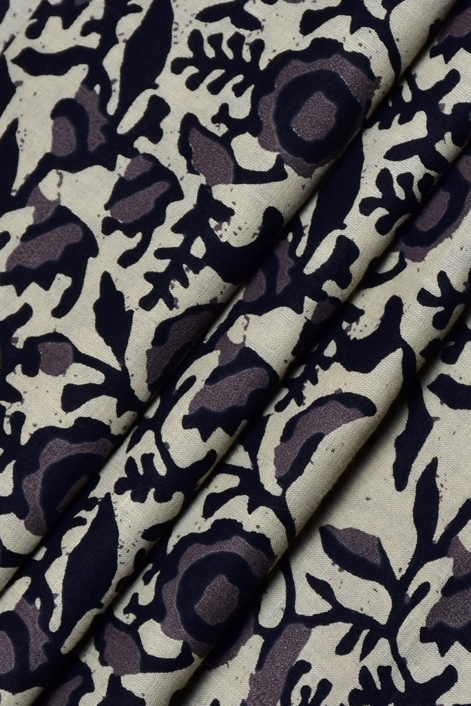 Cream Flower Print Rayon Fabric