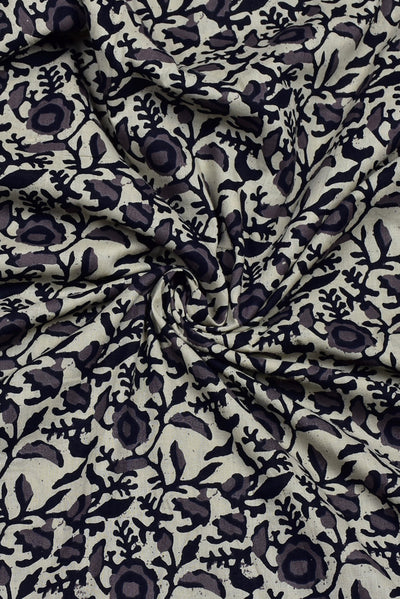 Cream Flower Print Rayon Fabric