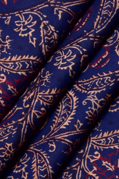 Blue Leaf Print Rayon Fabric