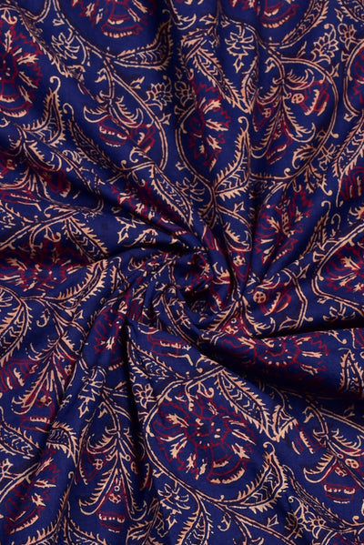 Blue Leaf Print Rayon Fabric