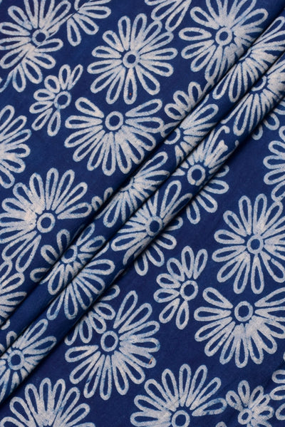 (Cut Piece 0.45 Mtr) Blue Flower Print Cotton Fabric