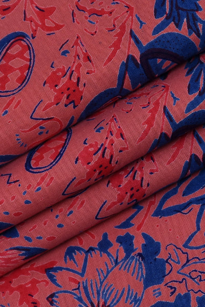 Blue  Flower Printed Cotton Fabric