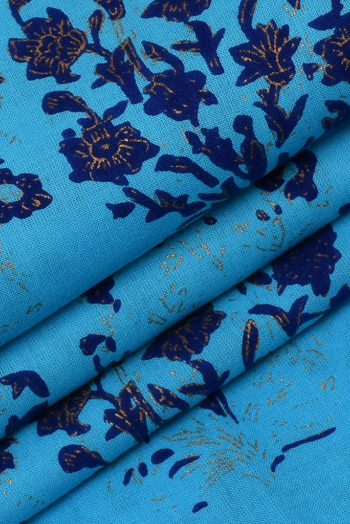 Blue Flower Printed Cotton Fabric