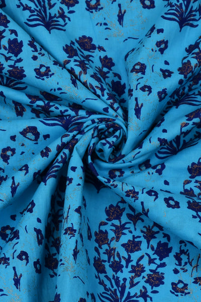 Blue Flower Printed Cotton Fabric