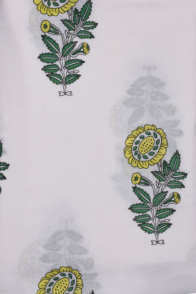 White Flower Printed Cotton Fabric