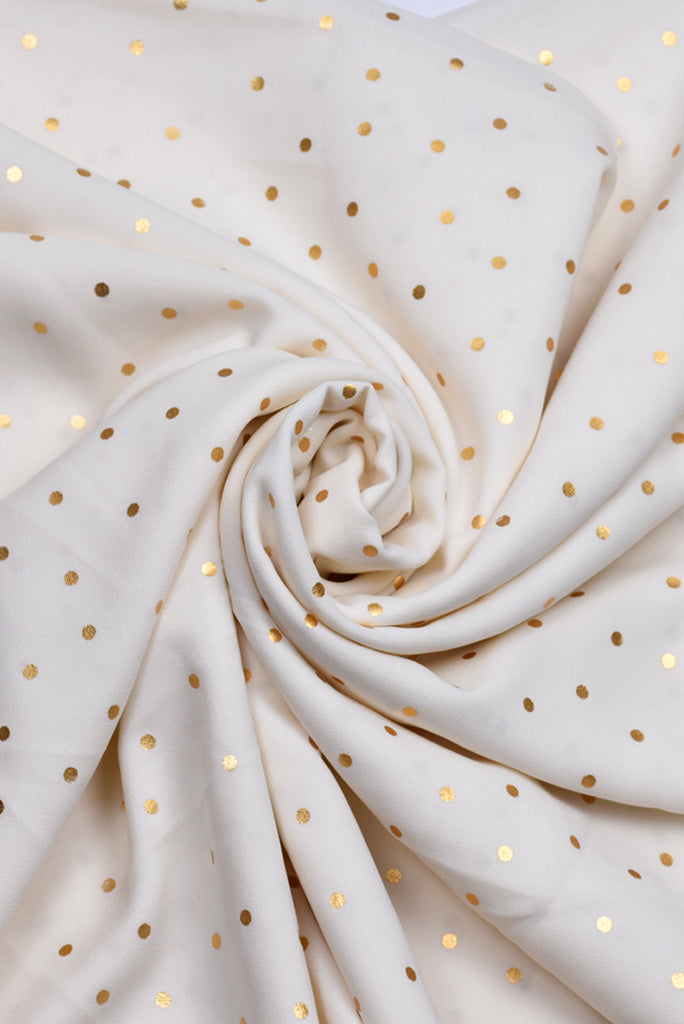 Cream & Golden Polka Print Georgette Fabric