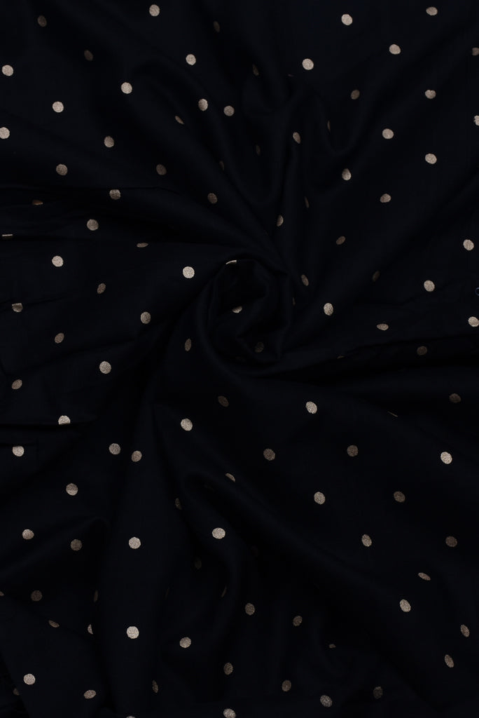 Black Polka Rayon Gold Print Fabric