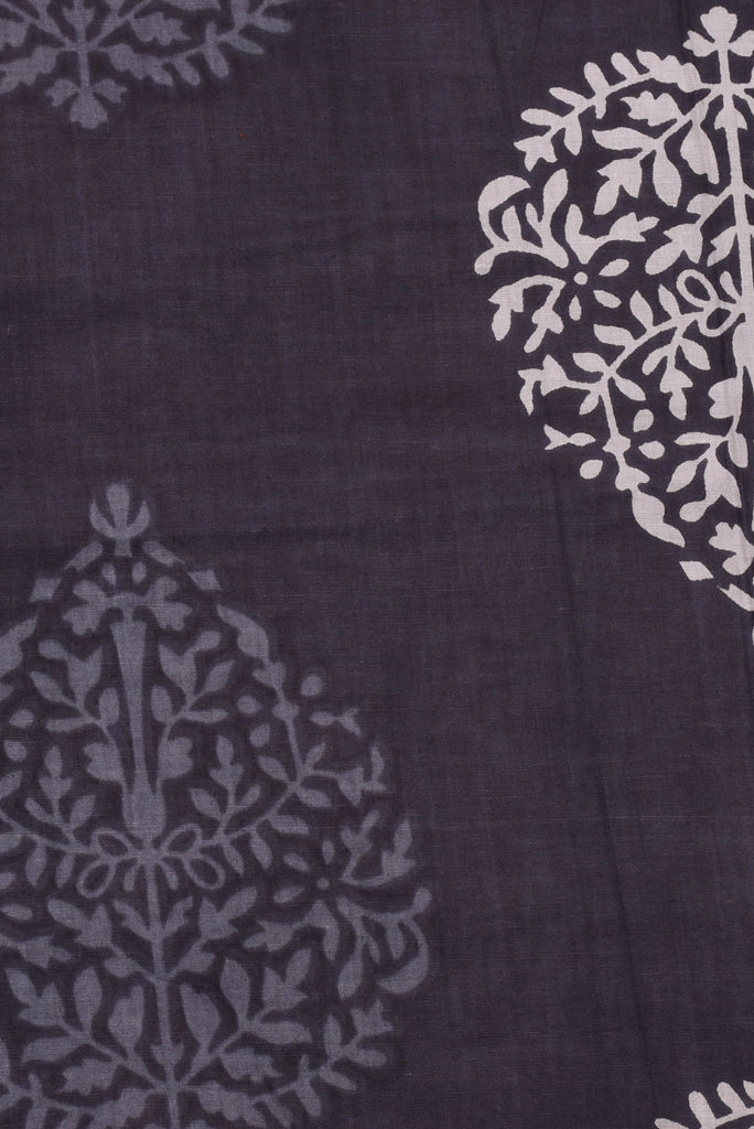 Grey Floral Print Screen Cotton Printed Fabric