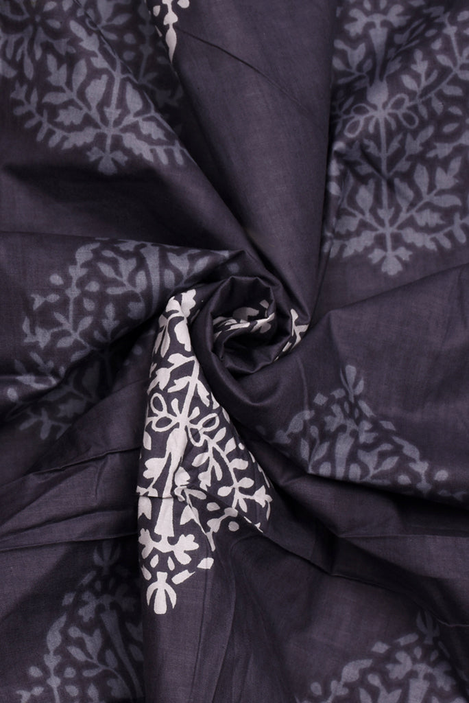 Grey Floral Print Screen Cotton Printed Fabric