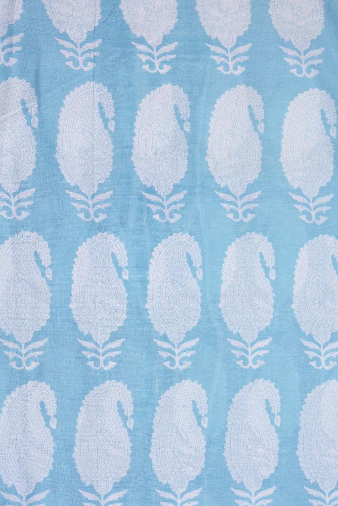 Sky Blue Paisley Print Screen Cotton Printed Fabric