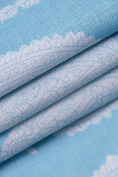 Sky Blue Paisley Print Screen Cotton Printed Fabric