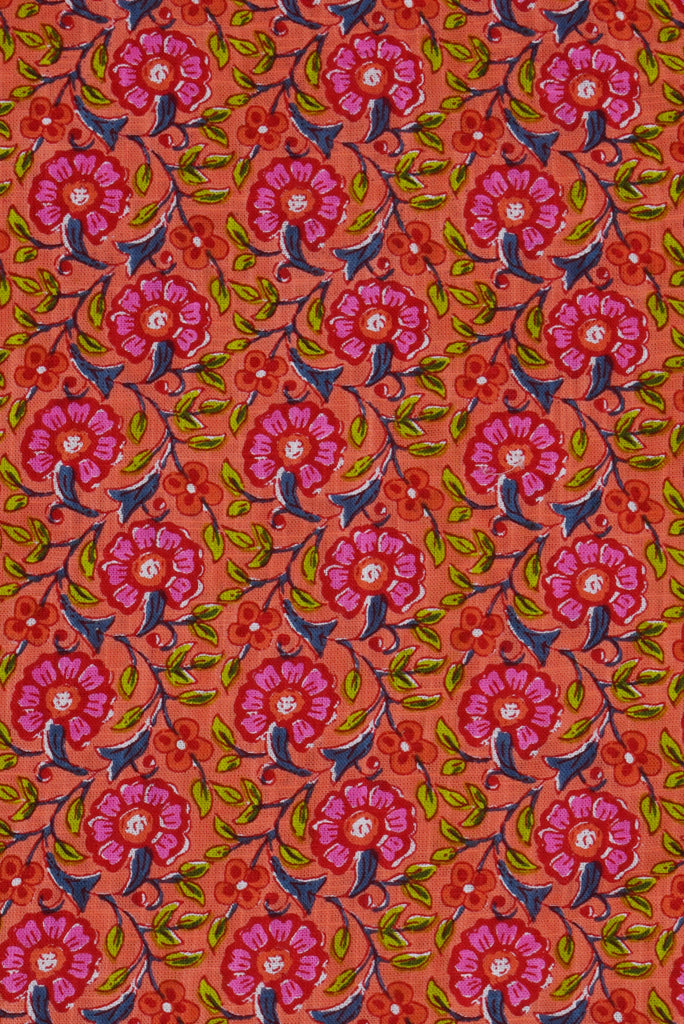 Orange Floral Print Cotton Fabric