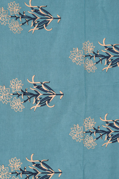 Teal Blue Floral Print Cotton Fabric