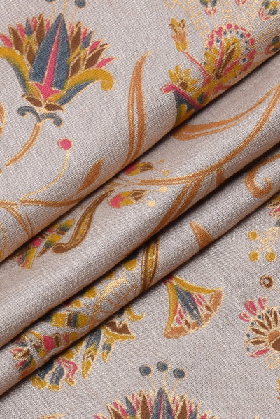 Floral Grey Handblock Printed Rayon Fabric