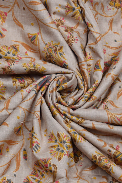 Floral Grey Handblock Printed Rayon Fabric