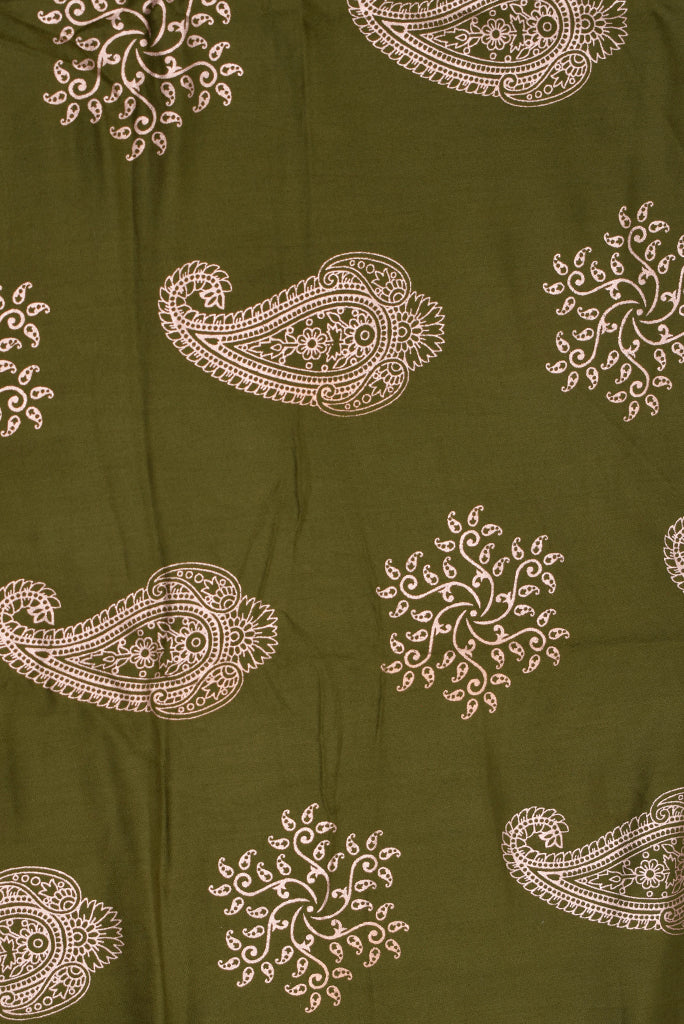 Forest Green Handblock Printed Rayon Fabric