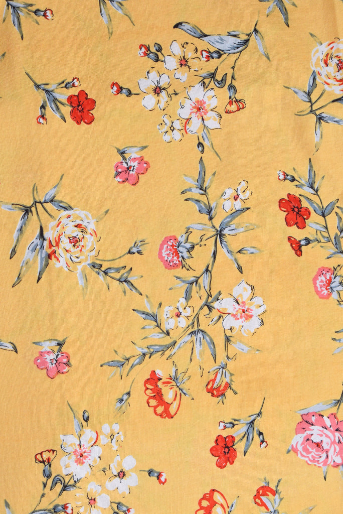 Yellow Floral Rayon Fabric