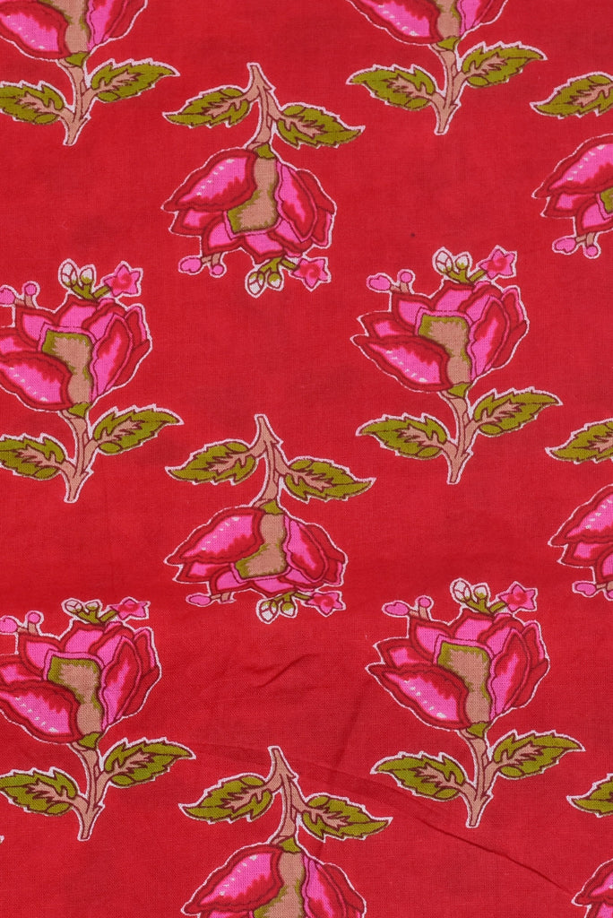 Red Flower Print Cotton Fabric