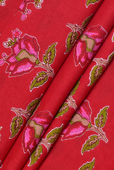 Red Flower Print Cotton Fabric