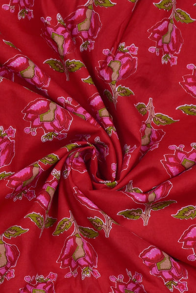 Red Flower Print Cotton Fabric