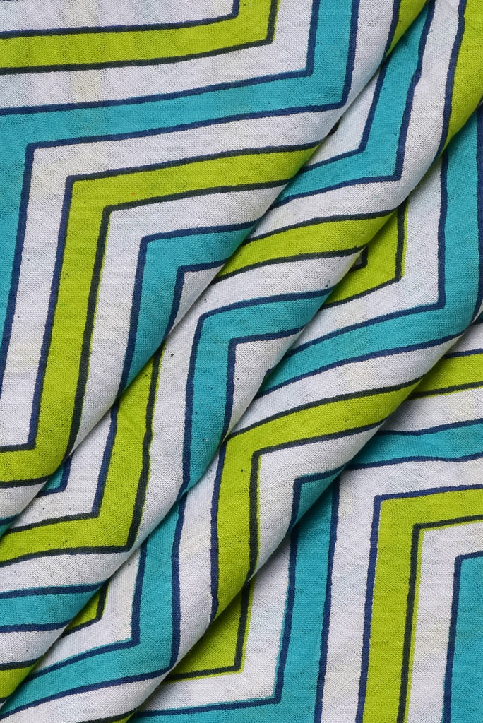 Green Zig Zag Print Cotton Fabric