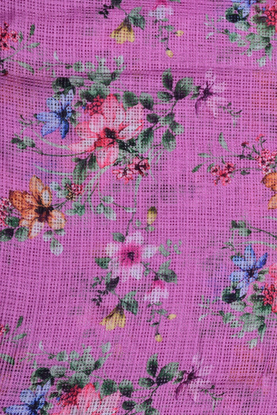 Purple Flower Digital Print Kota Doria Fabric