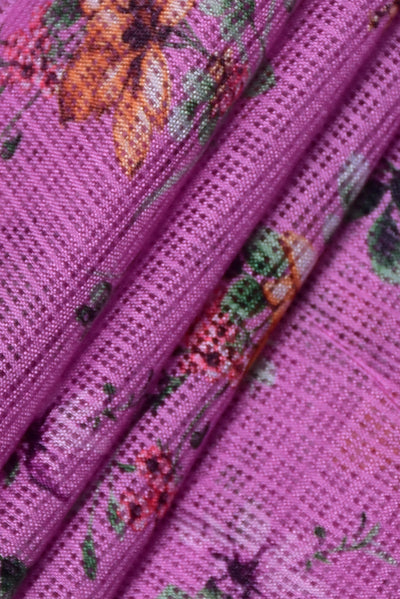 Purple Flower Digital Print Kota Doria Fabric