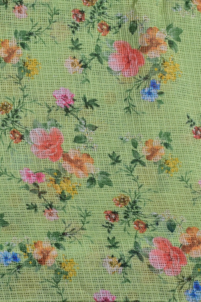 Green Flower Digital Print Kota Doria Fabric