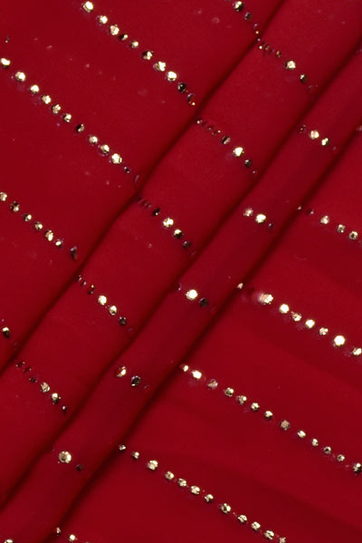 (Cut Piece 0.75 Mtr) Red Mukaish Print Georgette Fabric
