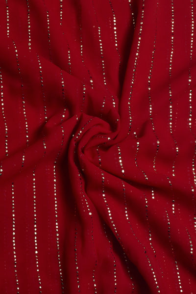 (Cut Piece 0.75 Mtr) Red Mukaish Print Georgette Fabric