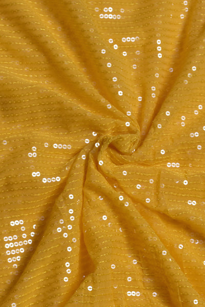 Yellow Printed Pure Georgette Sequence work Fabric