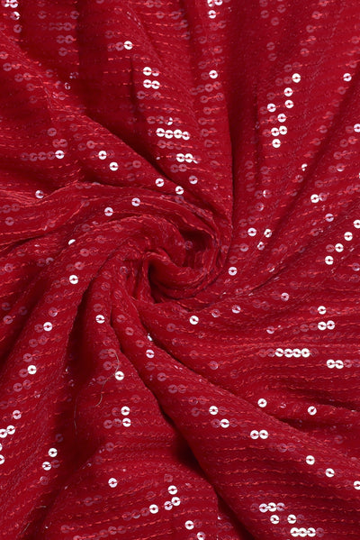 Red Printed Pure Georgette Sequence work Fabric