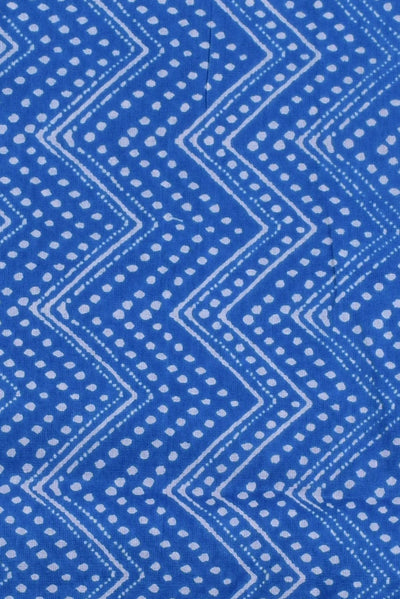 Blue Zig Zag Flower Print Cotton Fabric
