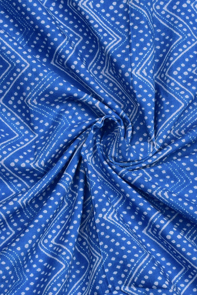 Blue Zig Zag Flower Print Cotton Fabric