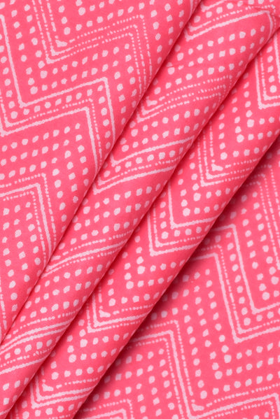 Pink Zig Zag Print Cotton Fabric