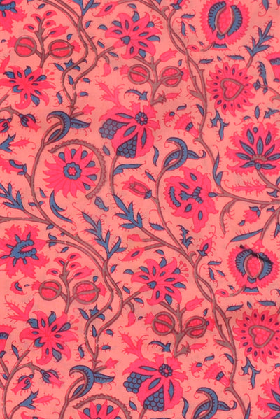 Peach Flower Print Cotton Fabric