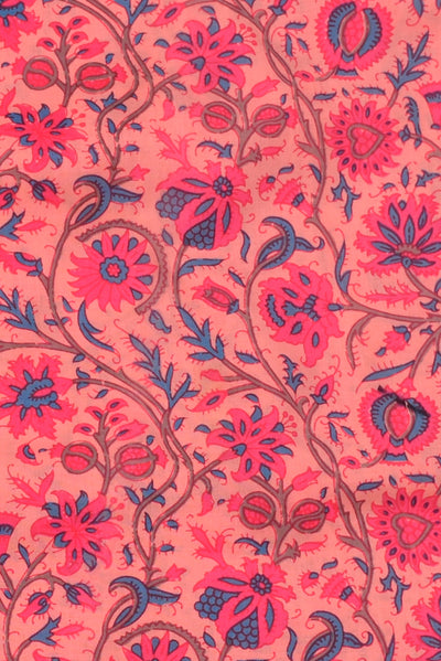(Cut Piece 0.50 Mtr) Peach Flower Print Cotton Fabric