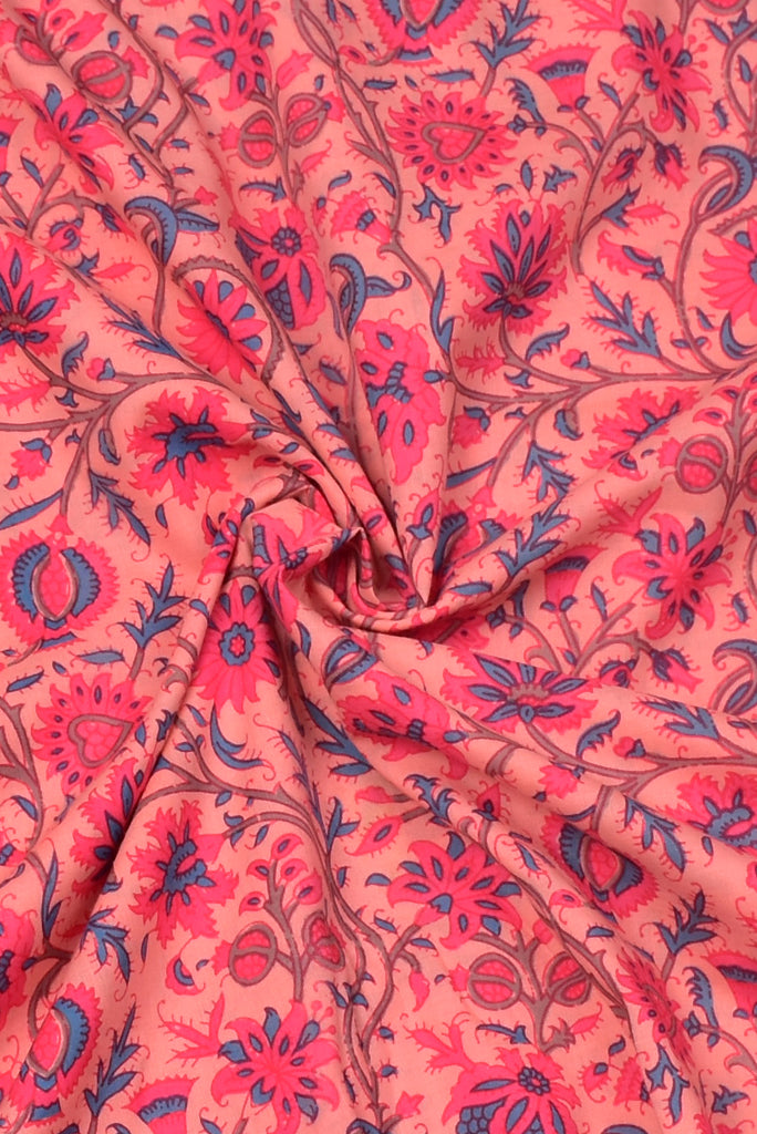 Peach Flower Print Cotton Fabric