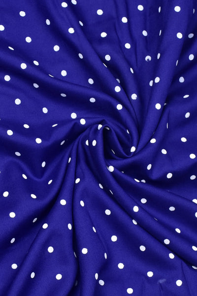 Blue Polka Dots Print Rayon Fabric