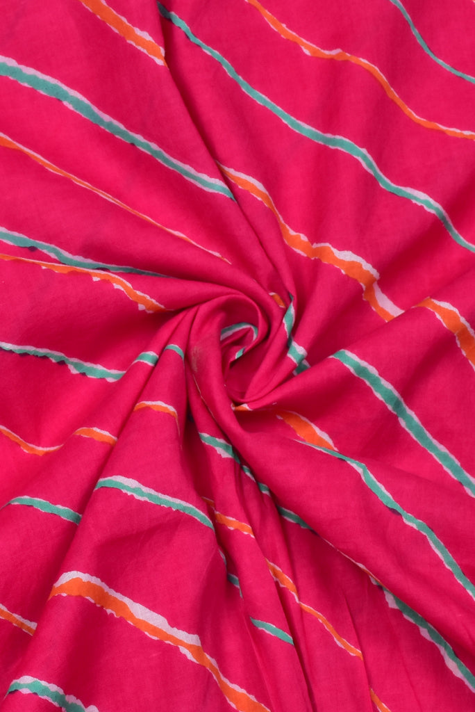 (Cut Piece 0.50 Mtr) Pink Leheriya Print Cotton Fabric