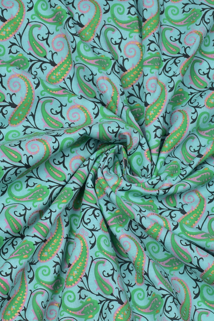 Green Butta Print Cotton Fabric