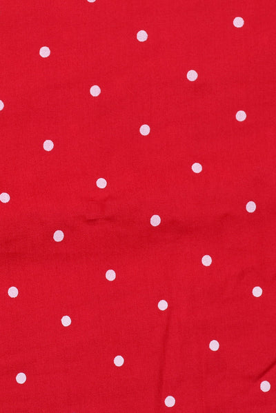 (Cut Piece 0.50 Mtr) Red Polka Dots Print Rayon Fabric