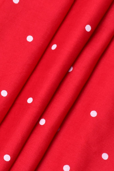 Red Polka Dots Print Rayon Fabric