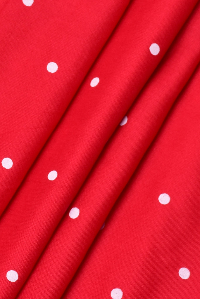(Cut Piece 0.50 Mtr) Red Polka Dots Print Rayon Fabric