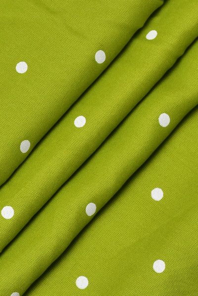 (Cut Piece 0.70 Mtr) Green Polka Dots Print Rayon Fabric