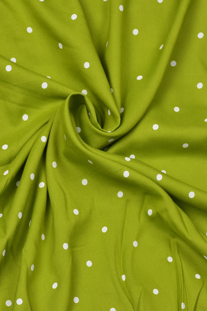 (Cut Piece 0.70 Mtr) Green Polka Dots Print Rayon Fabric