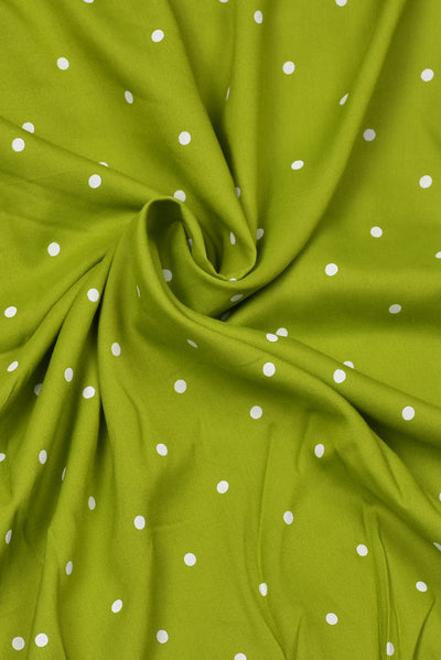 Green Polka Dots Print Rayon Fabric