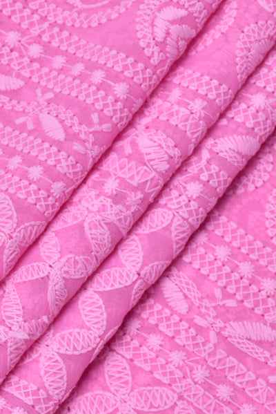 Baby Pink Kashida Work Lucknowi Chikan Fabric